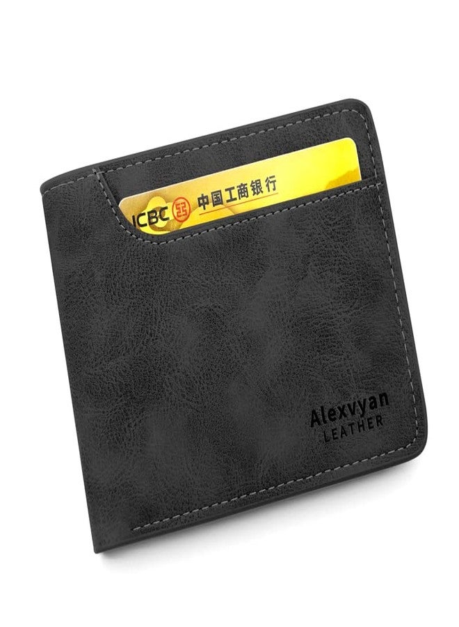 Alexvyan Men Black Bifold Leather Purse Wallet Organizer Pocket Wallet Credit Card Holder 2 Pocket 5 Card Slot for Boys Gents Male - Image 4